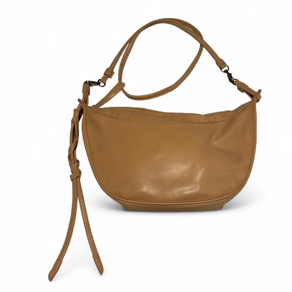 Anthropologie Tan Faux Leather Shoulder Bag Slouchy Hobo Boho Minimal Knot Strap - Picture 2 of 7
